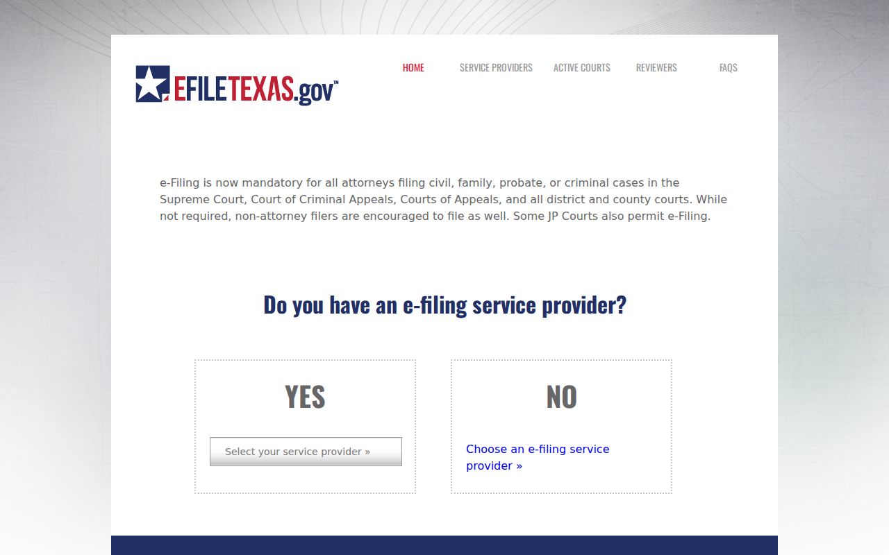 Ochiltree County case search reference showing the official eFileTexas filing portal
