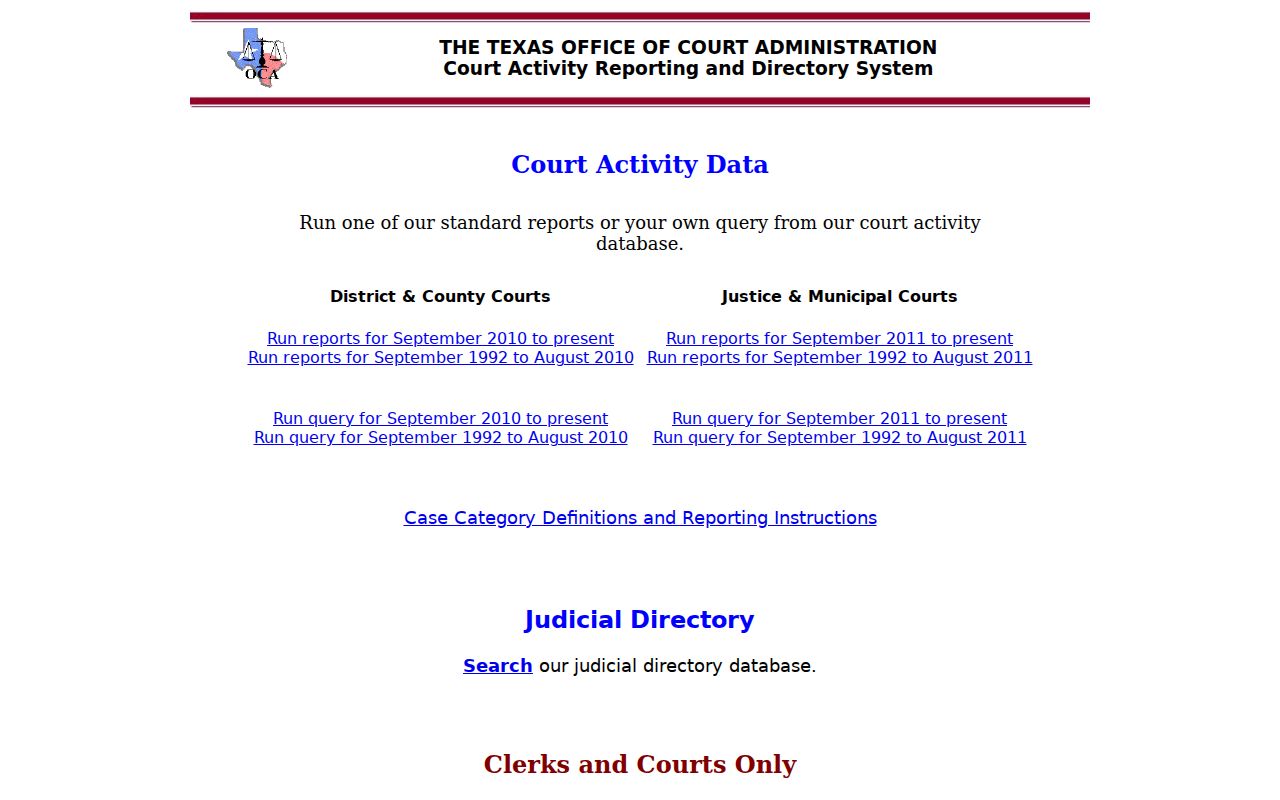 Texas CARD reports and court directory landing page