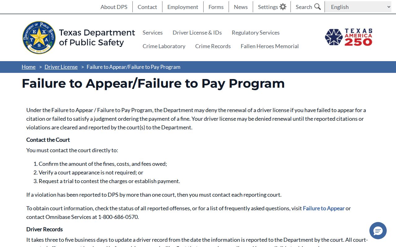 Texas DPS instructions for resolving an Ochiltree County traffic court reporting hold