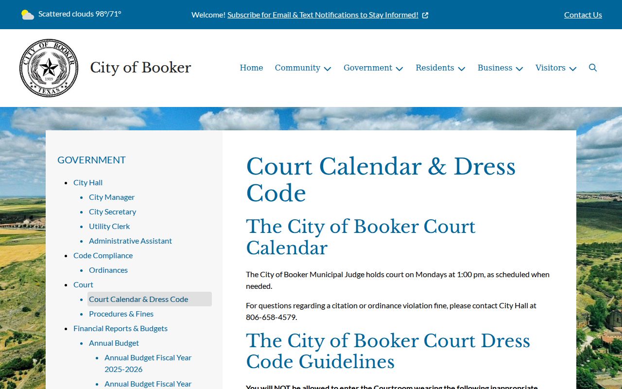 Booker court calendar and courtroom dress rules